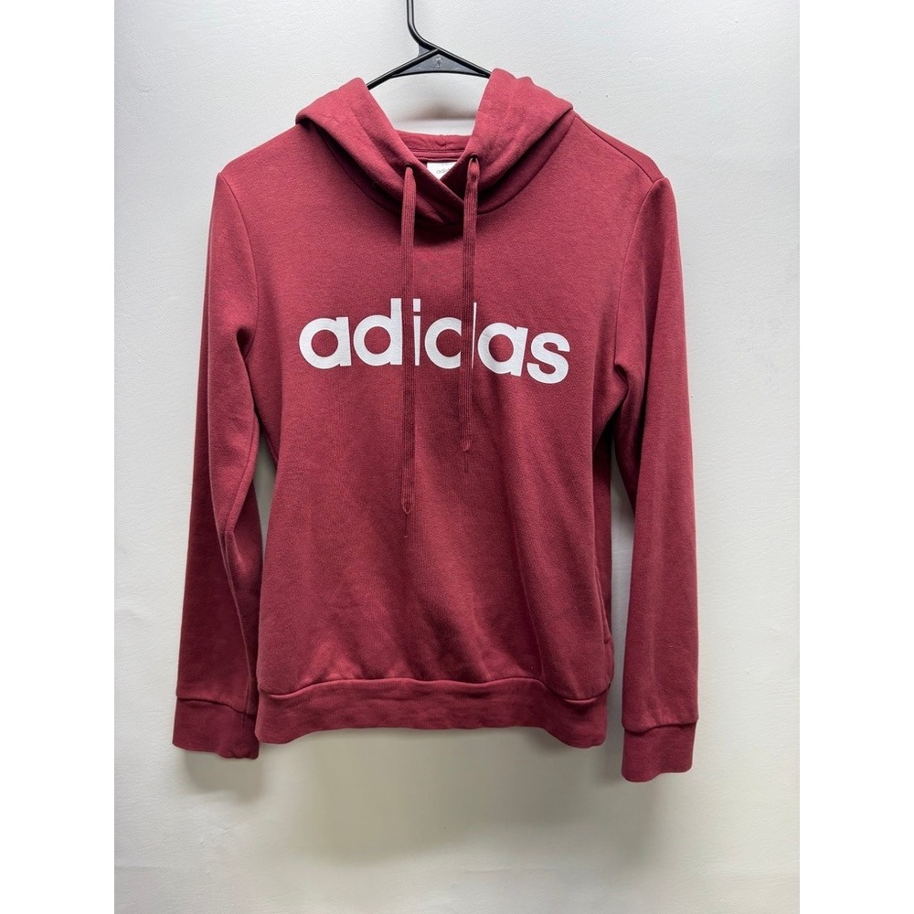 Adidas Hoodie Women XS Red Linear Logo Pullover Long Sleeve